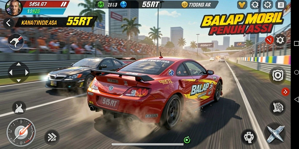 Tampilan gameplay Racing yang dinamis dan mendebarkan.
