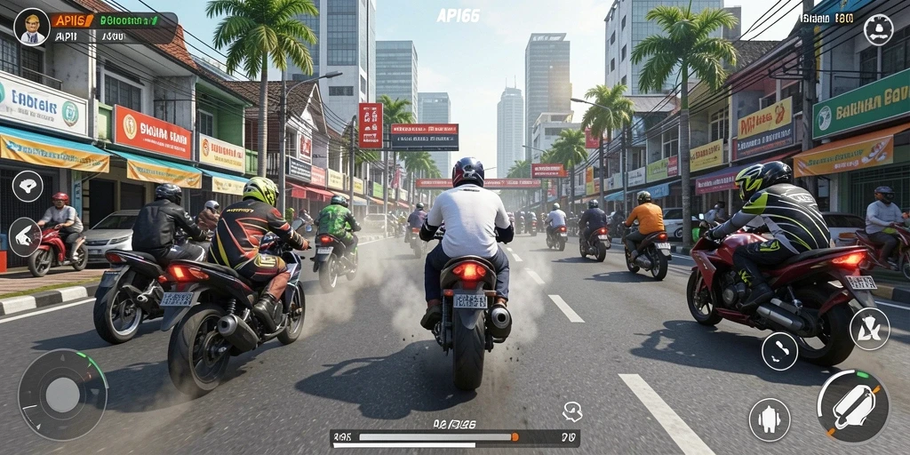 Tampilan menarik dari gameplay balapan motor di API66.