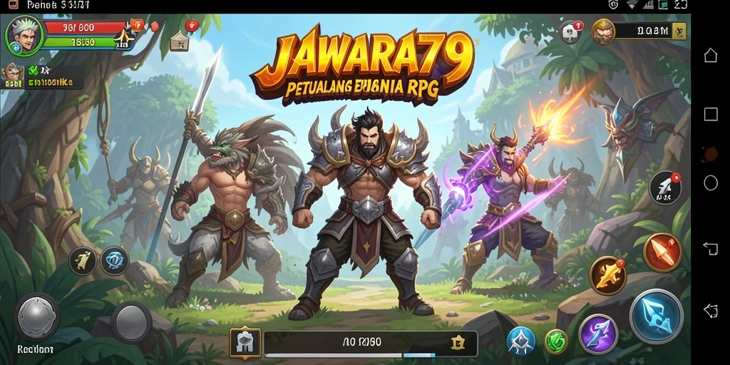 Tampilan gameplay <strong>JAWARA79</strong> dengan pertarungan epik dan karakter yang kuat.
