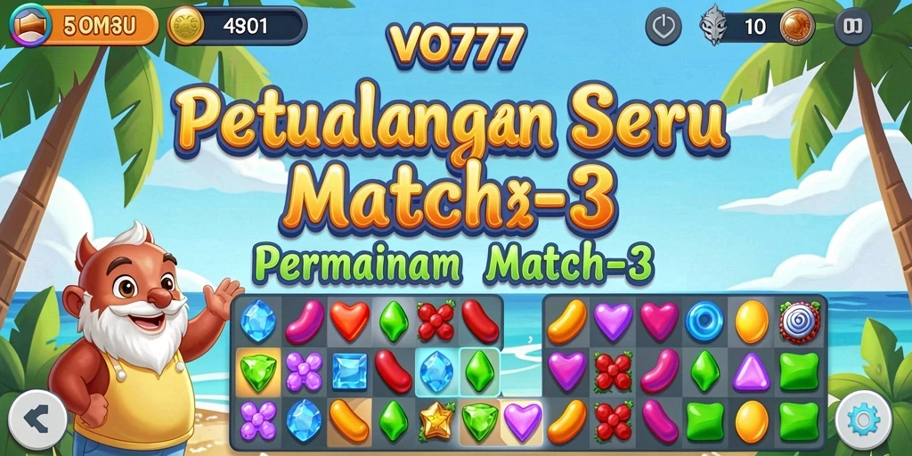 Tampilan screenshot dari gameplay seru game Match-3 VO777.