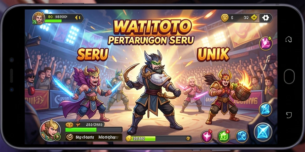 Tampilan screenshot pertarungan karakter unik dalam WATITOTO.
