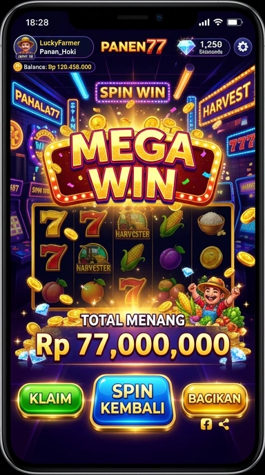 Tampilan antarmuka utama aplikasi panen77.